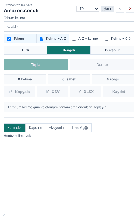 Keyword Radar uygulamasının doğrulama sırasında yakalanan gerçek arayüzü